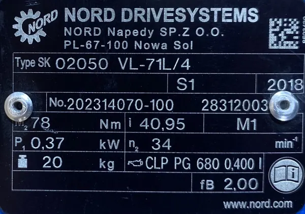 Motoreduktor / przekładnia 0,37kW 34obr. 3fazowy NORD (wał) - zdjęcie 3