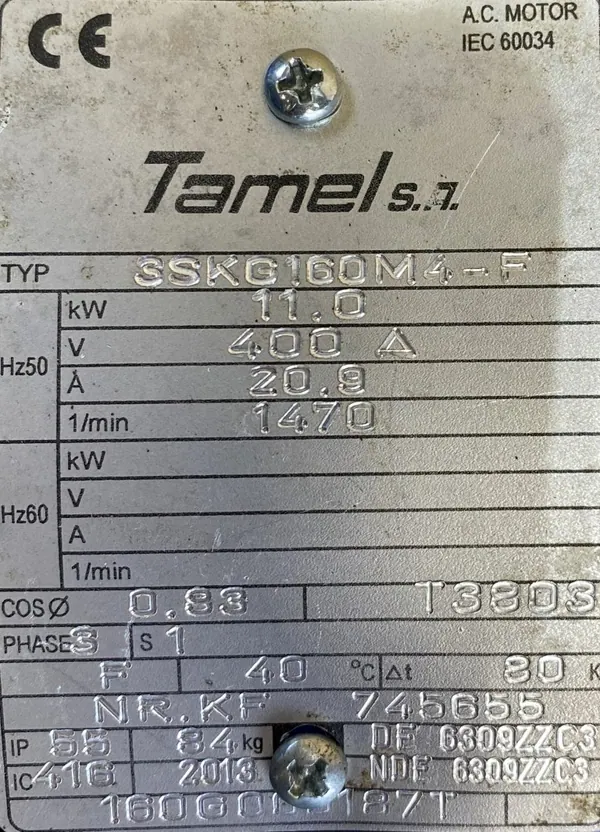 Silnik elektryczny 11kW 1470obr. 3fazowy OBCE CHŁODZENIE Tamel - zdjęcie 2