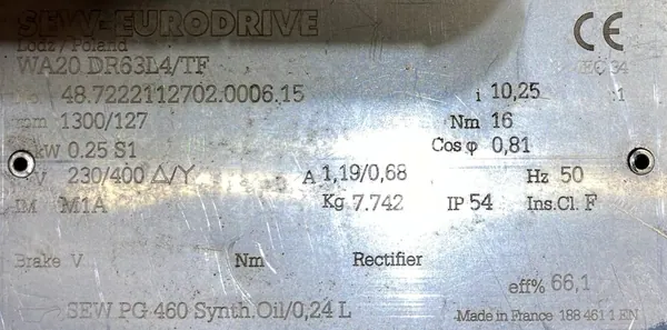 Motoreduktor / przekładnia 0,25kW 127obr. 3fazowy SEW - zdjęcie 2