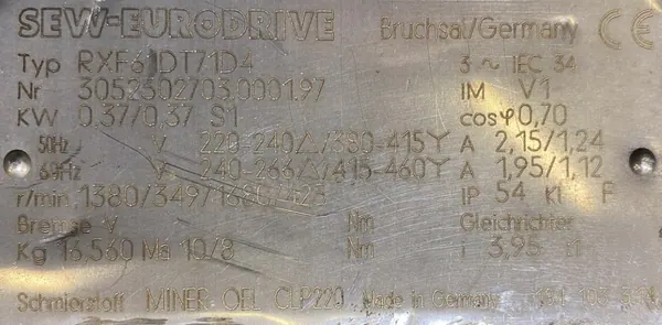 Motoreduktor / przekładnia 0,37kW 349obr. 3fazowy SEW - zdjęcie 2