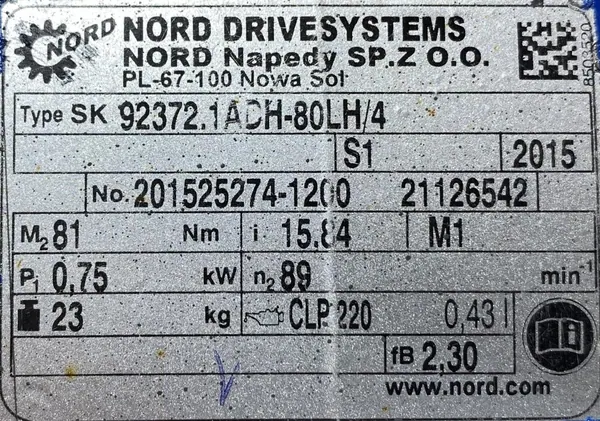 Motoreduktor / przekładnia 0,75kW 89obr. 3fazowy NORD (n) - zdjęcie 3