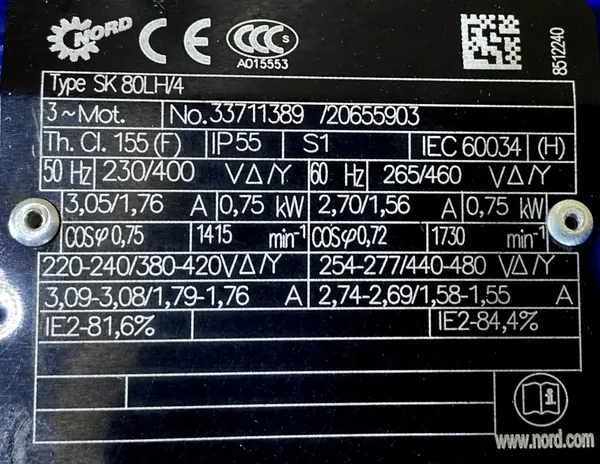 Motoreduktor / przekładnia 0,75kW 71obr. 3fazowy NORD - zdjęcie 2