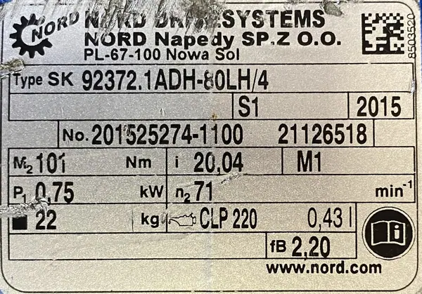 Motoreduktor / przekładnia 0,75kW 71obr. 3fazowy NORD - zdjęcie 3