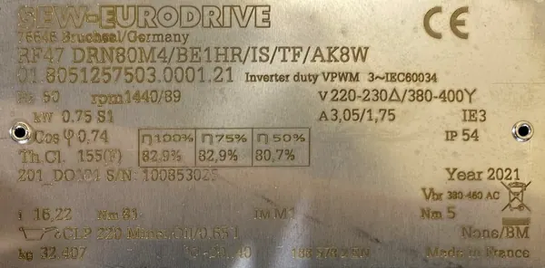 Motoreduktor / przekładnia 0,75kW 89obr. 3fazowy HAMULEC SEW - zdjęcie 2