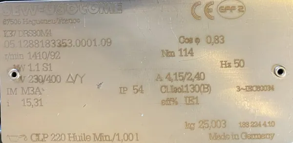Motoreduktor / przekładnia 1,1kW 92obr. 3fazowy SEW - zdjęcie 2