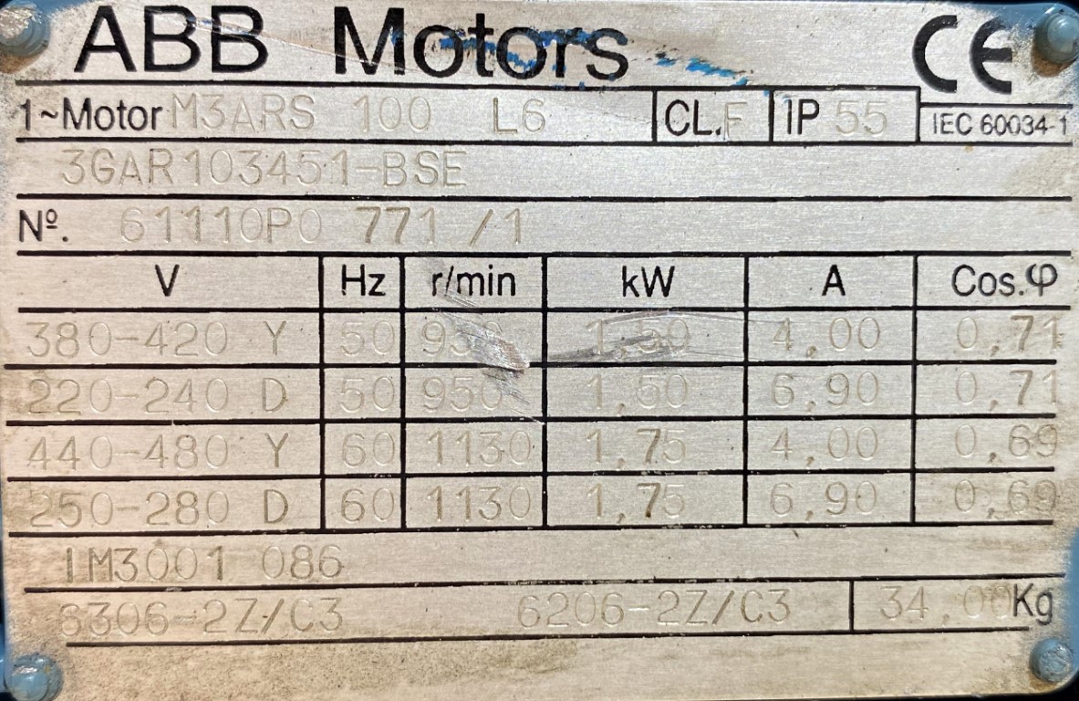 silnik elektryczny 1,5kW 950obr. 3fazowy HAMULEC ABB - zdjęcie 2