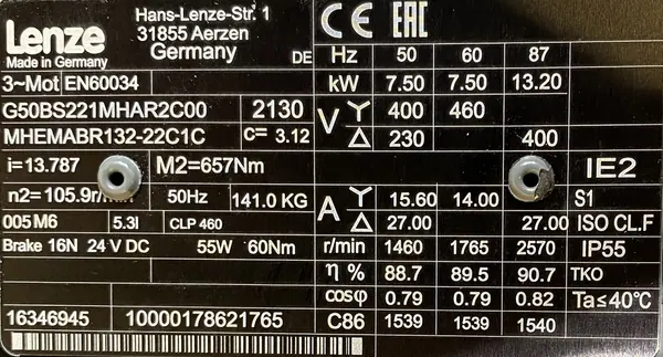 Motoreduktor / przekładnia 7,5kW 105,9obr. HAMULEC Lenze - zdjęcie 3