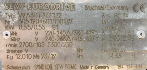 Motoreduktor / przekładnia 0,55kW 188obr. 3fazowy SEW - zdjęcie 2