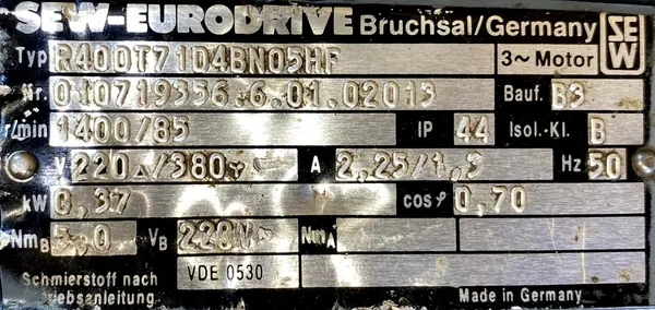 Motoreduktor / przekładnia 0,37kW 85obr. 3fazowy HAMULEC SEW - zdjęcie 2