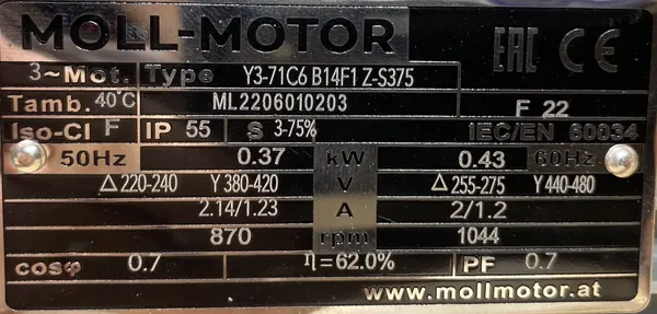 Motoreduktor / przekładnia 0,37kW 121obr. 3fazowy - zdjęcie 2