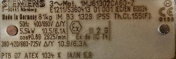 Silnik elektryczny 5,5kW 2925obr. 3fazowy SIEMENS Ex - zdjęcie 2