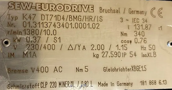 Motoreduktor / przekładnia 0,37kW 10obr. 3fazowy HAMULEC SEW - zdjęcie 2