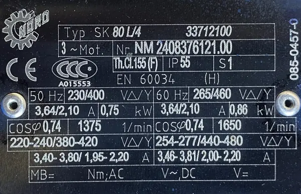 Motoreduktor / przekładnia 0,75kW 6,7obr. 3fazowy NORD - zdjęcie 2