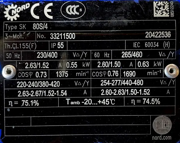 Motoreduktor / przekładnia 0,55kW 97obr. 3fazowy NORD - zdjęcie 2