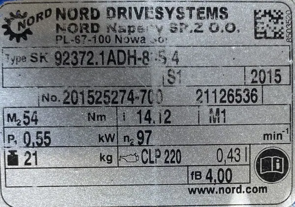 Motoreduktor / przekładnia 0,55kW 97obr. 3fazowy NORD - zdjęcie 3