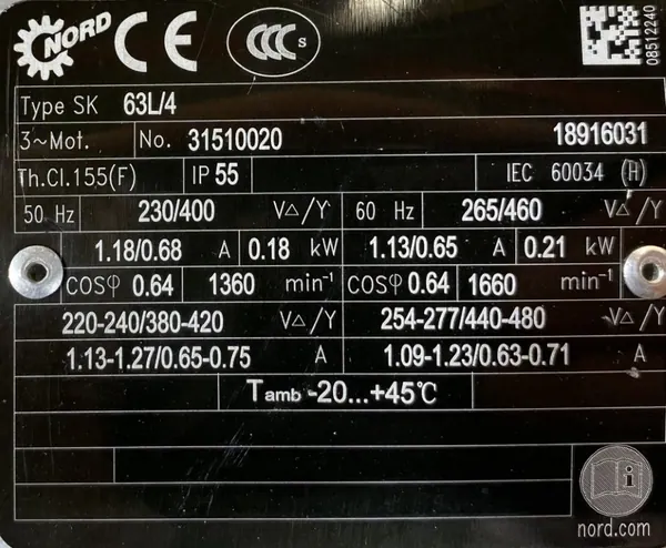 Motoreduktor / przekładnia 0,18kW 34obr. 3fazowy NORD - zdjęcie 2