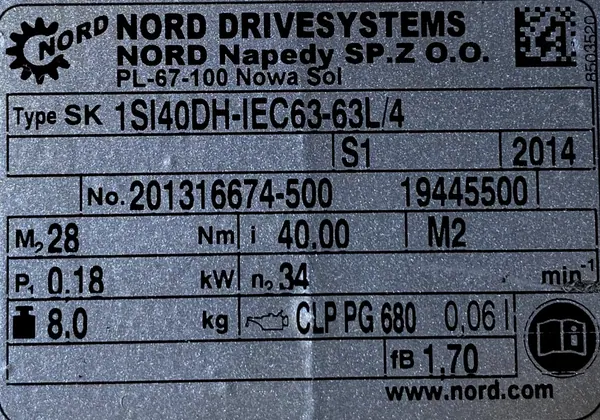 Motoreduktor / przekładnia 0,18kW 34obr. 3fazowy NORD - zdjęcie 4