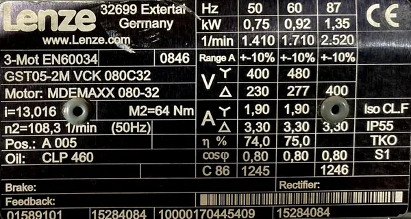 Motoreduktor / przekładnia 0,75kW 108,3obr. 3fazowy Lenze - zdjęcie 2