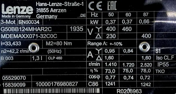 Motoreduktor / przekładnia 0,37kW 42,2obr. 3fazowy Lenze - zdjęcie 2