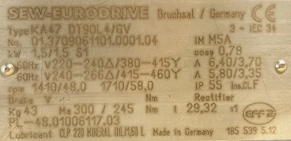 Motoreduktor / przekładnia 1,5kW 48obr. SEW (GV) - zdjęcie 2