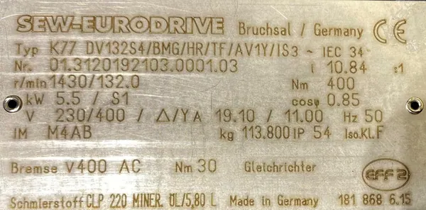 Motoreduktor / przekładnia 5,5kW 132obr. HAMULEC SEW - zdjęcie 2