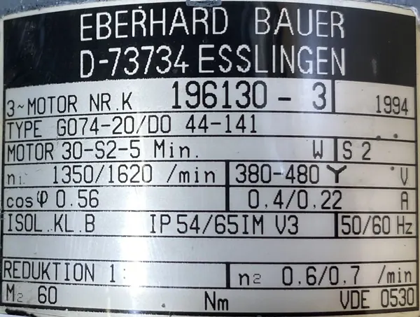 Motoreduktor / przekładnia 0,03kW 0,6obr. 3fazowy BAUER - zdjęcie 2