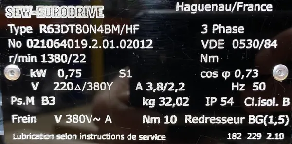 Motoreduktor / przekładnia 0,75kW 22obr. 3fazowy HAMULEC SEW (pr) - zdjęcie 2