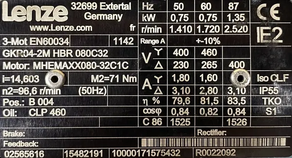 Motoreduktor / przekładnia 0,75kW 96,6obr. 3fazowy Lenze - zdjęcie 2