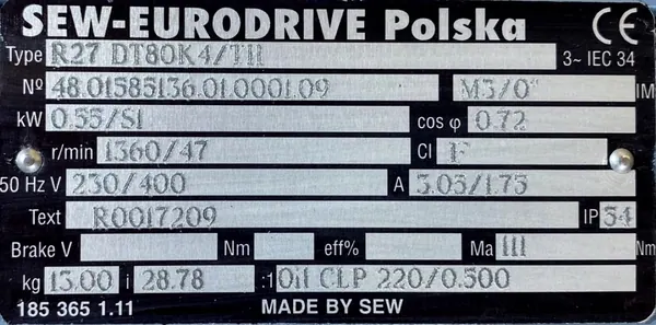 Motoreduktor / przekładnia 0,55kW 47obr. 3fazowy SEW (s) - zdjęcie 2