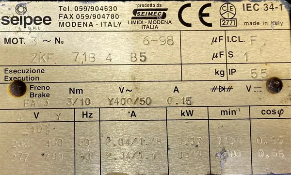 Motoreduktor / przekładnia 0,37kW 200obr. 3fazowy HAMULEC - zdjęcie 2