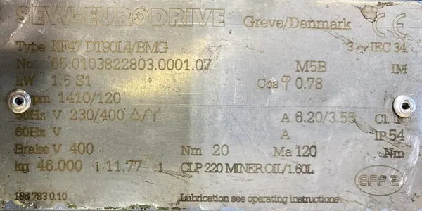 Motoreduktor / przekładnia 1,5kW 120obr. HAMULEC SEW - zdjęcie 2