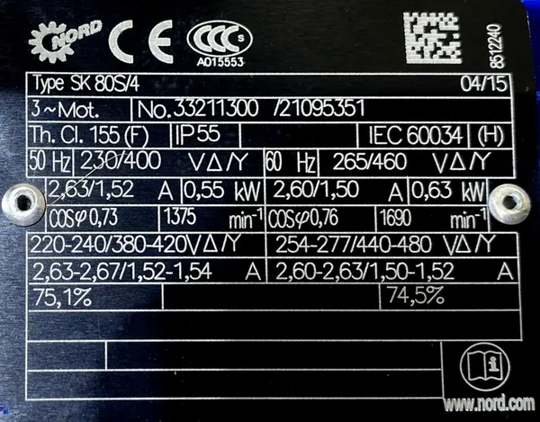 Motoreduktor / przekładnia 0,55kW 61obr. 3fazowy NORD - zdjęcie 2