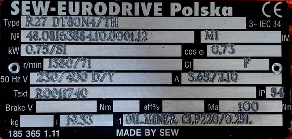 Motoreduktor / przekładnia 0,75kW 71obr. 3fazowy SEW (cz) - zdjęcie 2