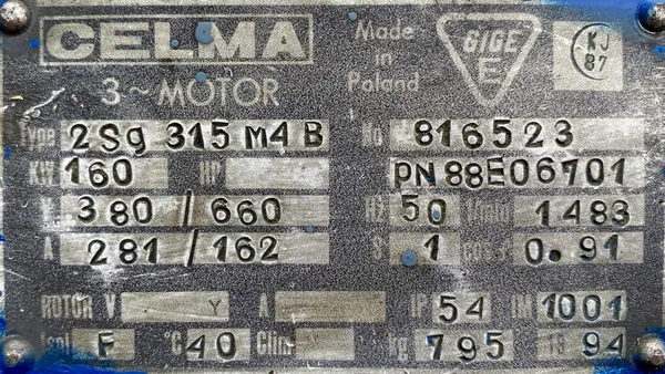 Silnik elektryczny 160kW 1483obr. 3fazowy CELMA - zdjęcie 2
