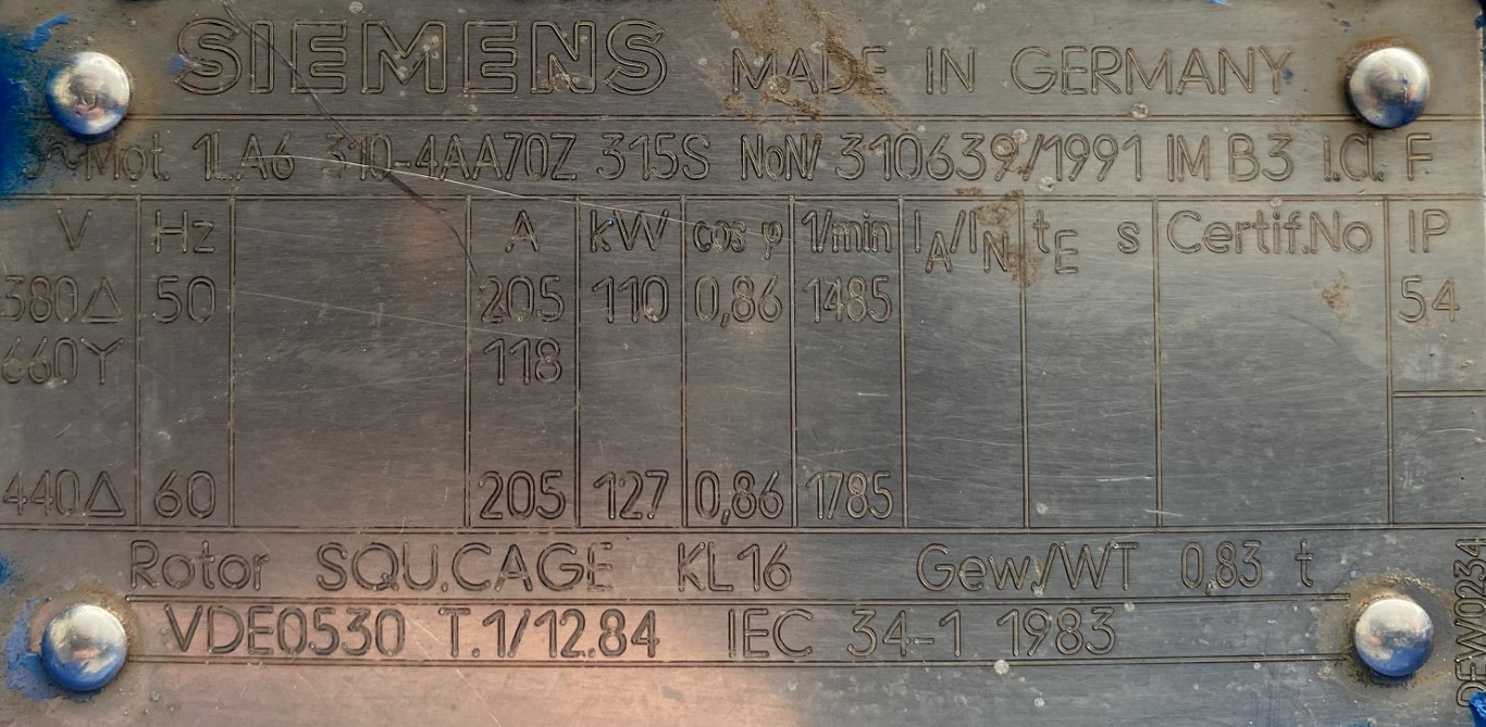 silnik elektryczny 110kW 1485obr. 3fazowy SIEMENS - zdjęcie 2