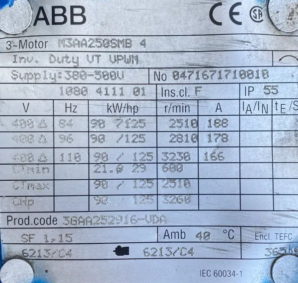 Silnik elektryczny 90kW 2510obr. 3fazowy ABB - zdjęcie 2