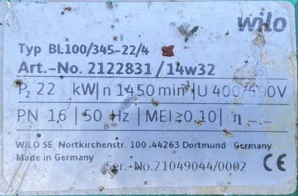 Pompa WILO 22kW 1460obr. BL100/345-22/4 - zdjęcie 3