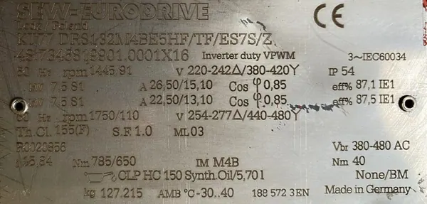 Motoreduktor / przekładnia 7,5kW 91obr. HAMULEC SEW (tuleja) - zdjęcie 4