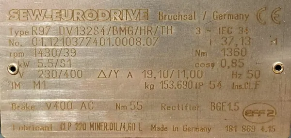 Motoreduktor / przekładnia 5,5kW 39obr. HAMULEC SEW - zdjęcie 2