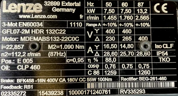 Motoreduktor / przekładnia 7,5kW 63,6obr. HAMULEC Lenze (tuleja) - zdjęcie 2