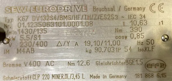 Motoreduktor / przekładnia 5,5kW 135obr. HAMULEC SEW - zdjęcie 2