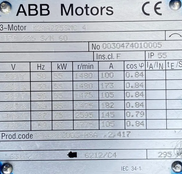 Silnik elektryczny 55kW 1480obr. 3fazowy ABB - zdjęcie 2