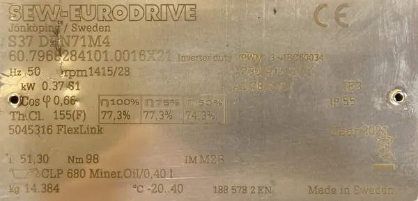 Motoreduktor / przekładnia 0,37kW 28obr. 3fazowy SEW - zdjęcie 2