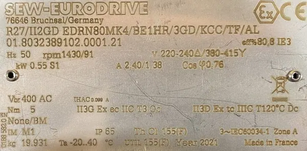Motoreduktor / przekładnia 0,55kW 91obr. 3fazowy HAMULEC SEW - zdjęcie 2