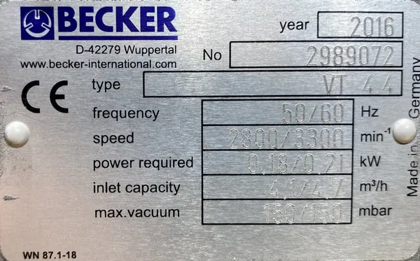 Pompa próżniowa 0,18kW 2750obr. 1fazowa 230V BECKER - zdjęcie 3