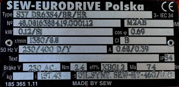 Motoreduktor / przekładnia 0,12kW 8,8obr. 3fazowy HAMULEC SEW - zdjęcie 2