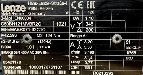 Motoreduktor / przekładnia 1,1kW 81,9obr. 3fazowy HAMULEC Lenze 200/345V - zdjęcie 2