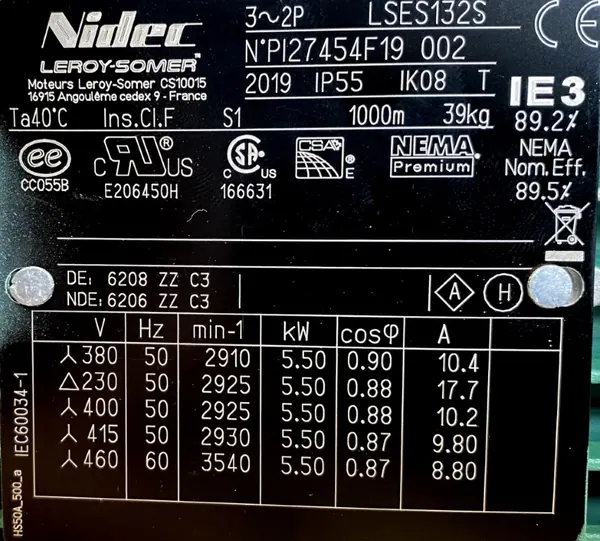 Silnik elektryczny 5,5kW 2925obr. 3fazowy IE3 - zdjęcie 2