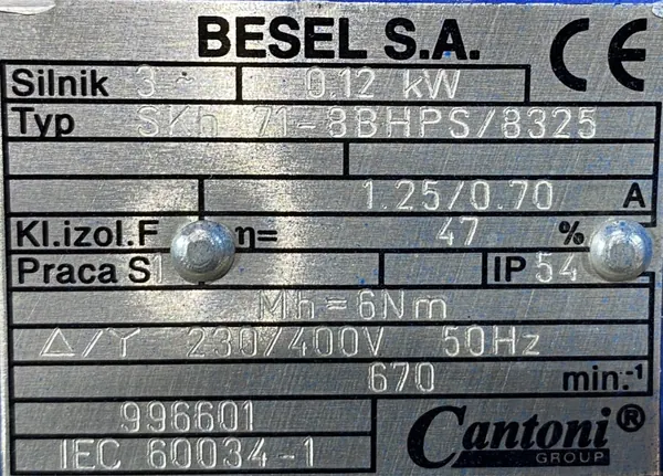 Silnik elektryczny 0,12kW 670obr. 3fazowy HAMULEC BESEL - zdjęcie 2