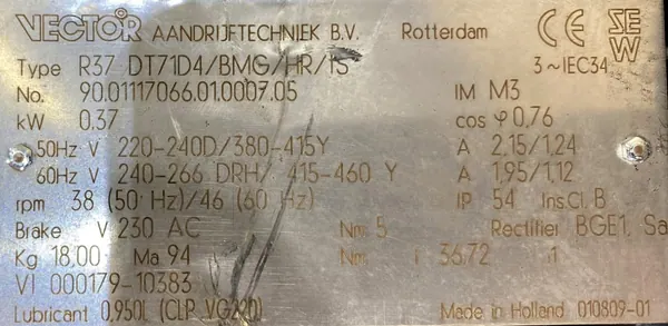 Motoreduktor / przekładnia 0,37kW 38obr. 3fazowy HAMULEC SEW - zdjęcie 2